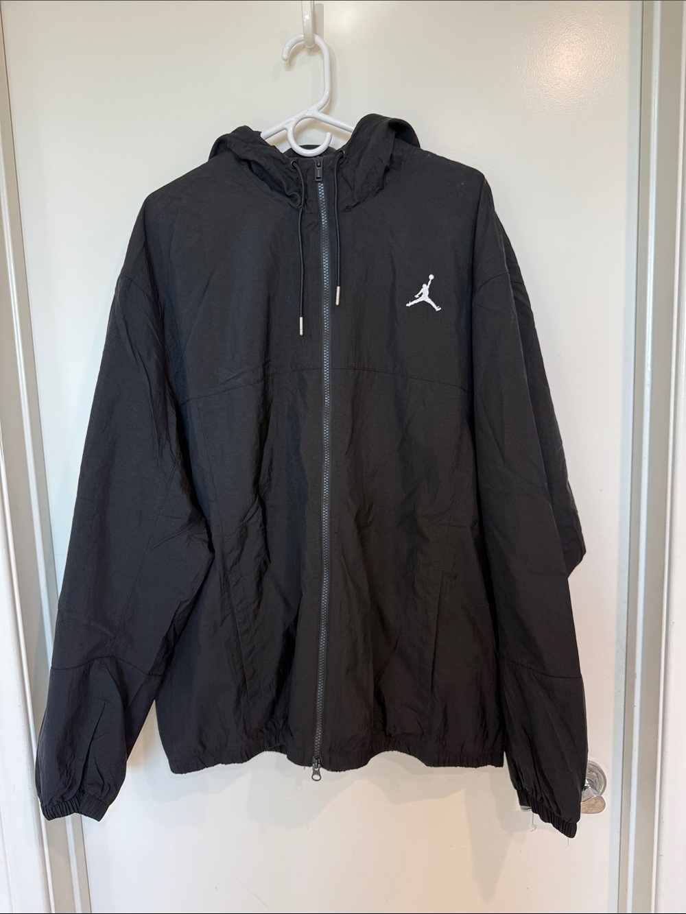 Jordan Black Full-Zip Hooded Windbreaker with White Jumpman